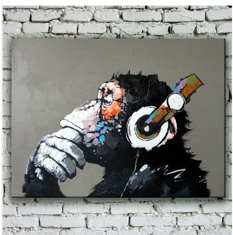 Sunteeny Modern Art Canvas oil painting , Abstract Music Gorilla Monkey Animal Oil Painting For Room Wall Decor Canvas Oil Paintings 20X20 Inch(50x50cm)