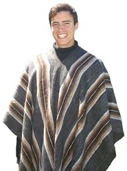 Pure Alpaca Natural Fiber Poncho for Men - Tahoe Stripes (Dark Gray)
