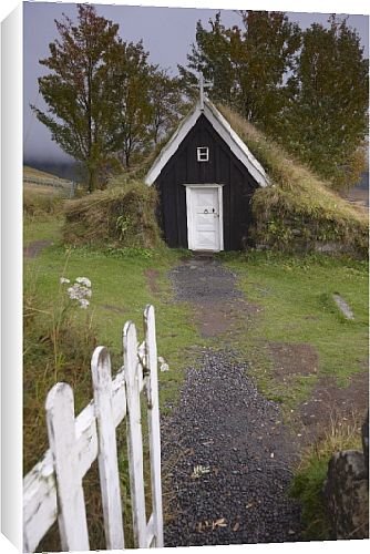 Canvas Prints of Small church at Nupsstadur, under Lomagnupur cliffs, dating from the 17th from Robert Harding