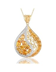 18k Gold Over Sterling Silver Citrine and Diamond Accent Luxurious Teardrop Pendant