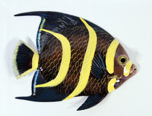 Handpainted Tropical Fish Replica Wall Mount Decor Plaque Black 8