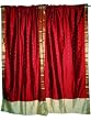 2 Window Drapes Ruby Red Beige Border Silk Sari Curtais Drapes Panels84"