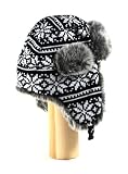 51lCHB nseL. SL160  W360 Black Snowflake Nordic Knitted Soft Faux Fur Wool Trooper Trapper Pilot aviator Aviator Hat for Women and Men one size fits up to a large head