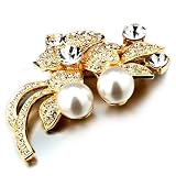Pugster Elegant Golden Crystal Floweres Brooch Pin