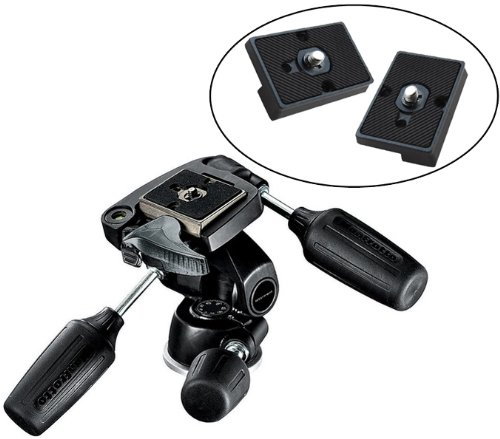 Manfrotto 804RC2 Basic Pan Tilt Head with Quick Release Plate with Two Replacement Quick Release Plates for the RC2 Rapid Connect Adapter