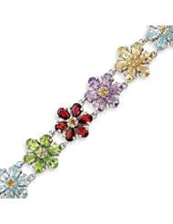 Sterling Silver 7 Inch Rainbow Semi-precious Floral Bracelet - 7 Inch