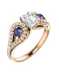 18K Rose Gold Emerald Cut Diamond and Tanzanite Ring -- LIFETIME WARRANTY
