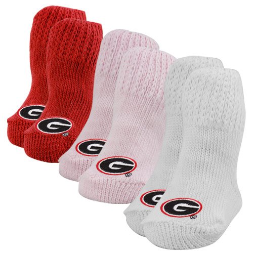 Georgia Bulldogs Newborn Girl Pink-Red-White 3-Pack Knit Booties