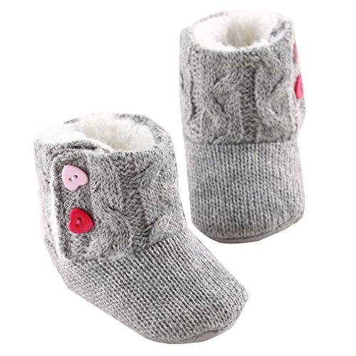 Voberry? Baby Girls Knit Soft Fur Winter Warm Snow Boots Heart Button Crib Shoes (6-12 months)
