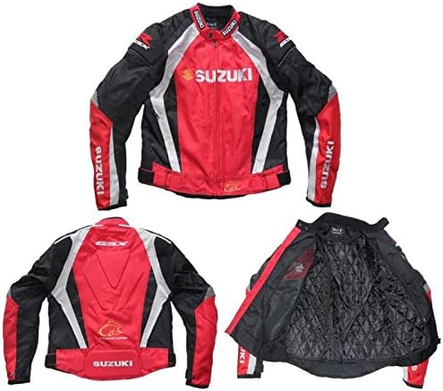 Easy Life Tech-Suzuki Mens Motorcycle Jacket Waterproof Windproof with Protector Detachable Cotton Liner Red L HJ003