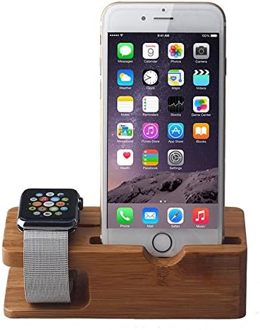 Apple Watch Stand, Mkeke@ Iwatch Bamboo Wood Charging Stand Bracket Docking Station Stock Cradle Holder for Both 38mm and 42mm (Std004 Bamboo)