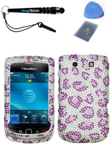 IMAGITOUCH(TM) 4-Item Combo BLACKBERRY 9810 (Torch 4G) Leopard Skin Purple Full Diamond Bling Hard Case Protector Faceplate Cover (Stylus pen, ESD Shield bag, Pry Tool, Phone Cover)