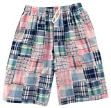 Hand sewn madras patchwork dorm shorts, longer length shorts, 100% cotton 5 adult sizes, S to XXL