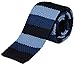 Tigre Amore Men's Skinny Knit Tie Border Patterned Navy Blue Lightblue