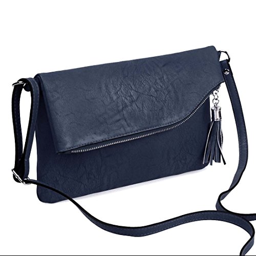 BMC Chic Faux Leather Zippered Foldover Shoulder Bag with Tassel Accessory