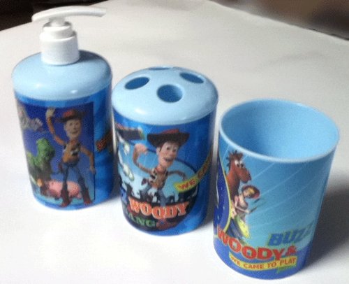 3 Pc Toy Story Bath Set - Dispenser - Toothbrush Holder - Cup