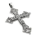2.5 Inches Large Antique Look Decorated Sterling Silver Cross Pendant