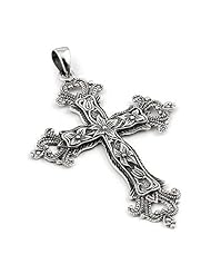 2.5 Inches Large Antique Look Decorated Sterling Silver Cross Pendant