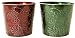 Green + Red Brushed Metal Planter Set