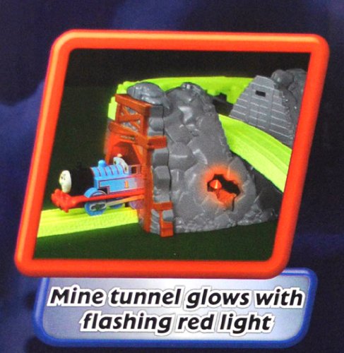 Thomas and Friends Glow in the Dark Series Trackmaster Motorized Railway Battery Powered Tank Engine Playset - THOMAS' MIDNIGHT RIDE with Thomas Engine and Mining Car, Glow-in-the Dark Figure 8 Track Layout, Light Up Mine Tunnel and Cargo Loading Station