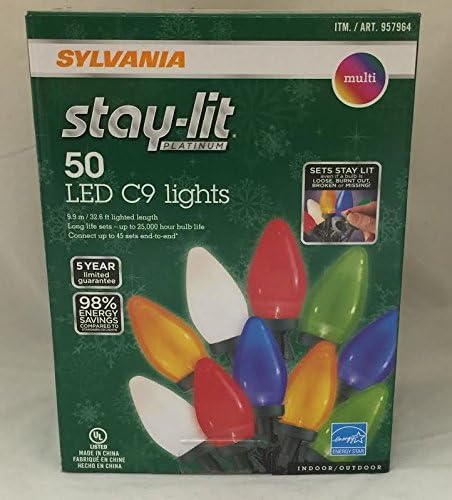 Sylvania Stay-Lit Platinum LED Indoor/Outdoor Christmas String Lights (Multi-Colored, 50ct C9 lights)
