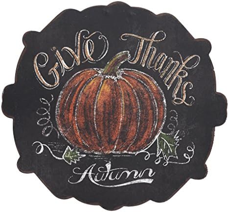 Give Thanks Autumn Pumpkin Harvest Chalkboard Design 12 inch Wood Wall Sign