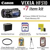 Canon VIXIA HF S10 Dual Flash Memory High Definition Camcorder With Ultimate Vixia Accessory Package Includes Protective UV Filter, 8GB Memory, Tripod, Pro Hard Case + More