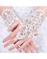 Dresstells&reg; Exquisite Fingerless Rhinestone Pearls Bridal Gloves Lovey Prom Gloves