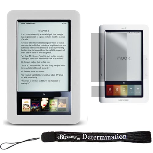 Slim High Quality Durable Silicone Skin Case Customer Made For Barnes & Noble Nook eBook Reader (white) + Includes a 4-Inch eBigvalue Determination Hand Strap + Full set of Screen Guard Protector for your Nook Image Slim High Quality Durable Silicone Skin Case Customer Made For Barnes & Noble Nook eBook Reader (white) + Includes a 4-Inch eBigvalue Determination Hand Strap + Full set of Screen Guard Protector for your Nook