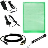 Silicone Skin Cover Case, USB 2in1 Data Cable, Car Charger, and Wall Charger with 4-Inch eBigValue TM Determination Hand Strap for the Sony Reader eBook Touch Edition PRS-600