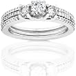 1.00ctw Three Stone Diamond Wedding Rings Set in 14kt White Gold (HI/I1-I2)