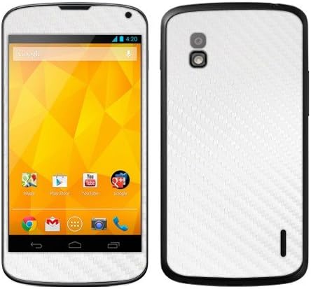 Fincibo (TM) LG Google Nexus 4 E960 Decal Vinyl Sticker Skin Cover - 3D White Carbon Fiber