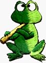 Cute Frog with Flute - Embroidered Iron On or Sew On Patch