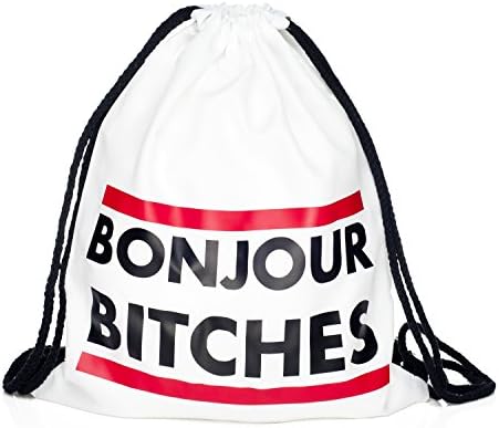 Polyester 3D Digital simple BackPack,15 Inch Drawstring Style School Gym Backpack Bag (bonjour bitches)