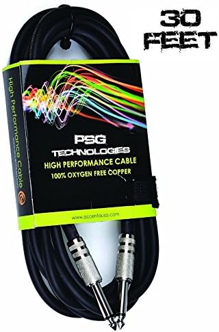 PSG Tech PT1430 30ft Balanced Patch Cable Cord - 1/4" TRS to 1/4" TRS Black Cable - 30' Snake Cord (Instrument Cable) - Quality Product.