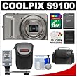 Nikon Coolpix S9100 12.1 MP Digital Camera (Silver) with 8GB Card + Battery + (2) Cases + Flash + Cleaning Kit Nikon Coolpix S9100 12.1 MP Digital Camera (Silver) with 8GB Card + Battery + (2) Cases + Flash + Cleaning Kit