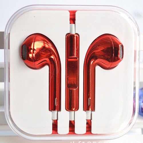 Casecover Bright Color 3.5mm Plug In-ear Earphone Earbuds with Remote / Volume Control and Microphone Colorful Headphone Headset for Apple iPhone iPad iPod iTouch (red)