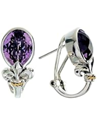 Balissima By Effy Collection Sterling Silver and 18k Yellow Gold Fleur de Lis Amethyst Earrings