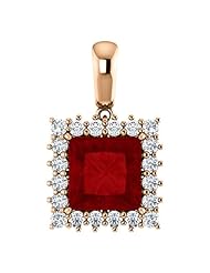 18K Rose Gold 8.00x8.00mm Princess Cut Chatham Created Ruby and Diamond Pendant -- LIFETIME WARRANTY