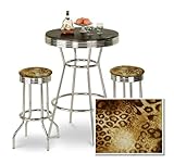 Chrome Bar Table & 2 Chrome Finish Leopard Animal Print Fabric Seat Barstoo ....