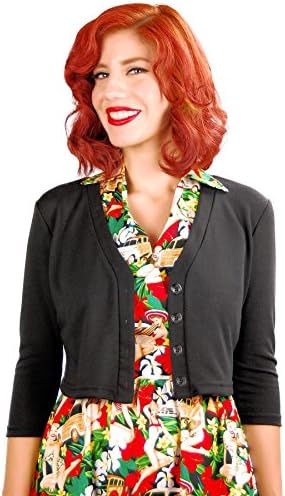 Mythereal Women's Cropped Cardigan Sweater Retro Style (Medium, Black)