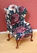 Upholstered Dollhouse Miniature Wing Chair in Cotton Floral