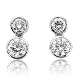 14k White Gold Round Brilliant Cut Diamond Drop Earrings (H-I, SI-I, 1.35 carat)