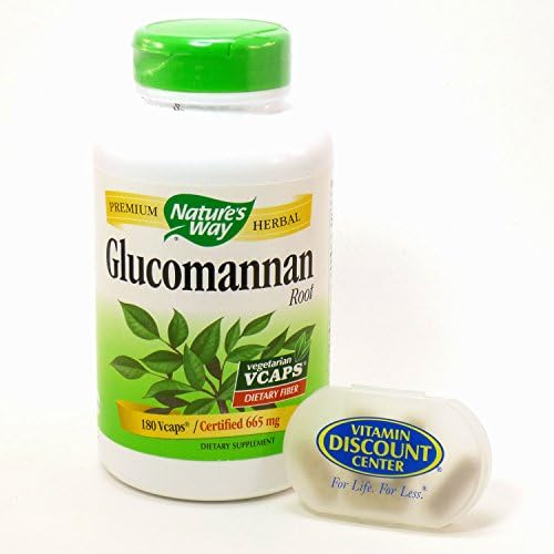 Bundle - 2 Items: 1 Bottle of Glucomannan by Nature's Way - 180 Capsules and 1 VDC Pill Box