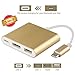 USB-C To HDMI Adapter,ProCIV Type-C 3in1 USB 3.1 USB-C to USB 3.0/4Kx2K HDMI/ Type C Female Charger Adapter for 2015 Macbook 12in,Google Chromebook Pixel and other Type C devices(Gold)