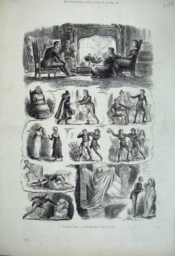 1882 CHRISTMAS STORY THEATRE GHOST ROMANCE OLD PRINT