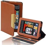 read full review splash SIGNATURE Folio Leather Case Cover Compatible with Amazon Kindle FIRE Tablet with Stand (Brown)