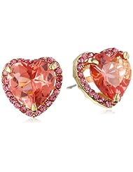 Betsey Johnson "Pink & Gold Boost" Crystal Heart Stud Earrings