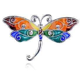 Bright Enamel Handpainted Wing Bold Dragonfly Bug Crystal Rhinestone Pin Brooch: Jewelry