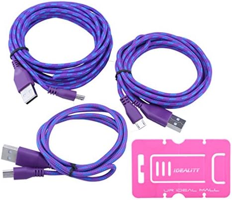 Ideality 3PCS/Pack 3FT 6FT 10FT 1M 2M 3M Long Nylon Fabric Braided Durable Universal Micro USB Data Sync Charger Cable Cord for Android Devices Samsung Galaxy S2 S3 S4 S5 S6 A3 A5 A7 Note2 3 4 edge Nokia Lumia HTC LG Google Nexus Xbox Huawei Motorola Vivo Smartphone Charging Cord (Purple)